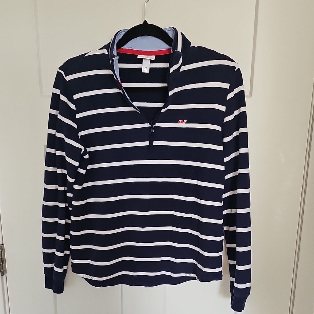 Vineyard Vines Blue and White Striped Shirt with Red Accent